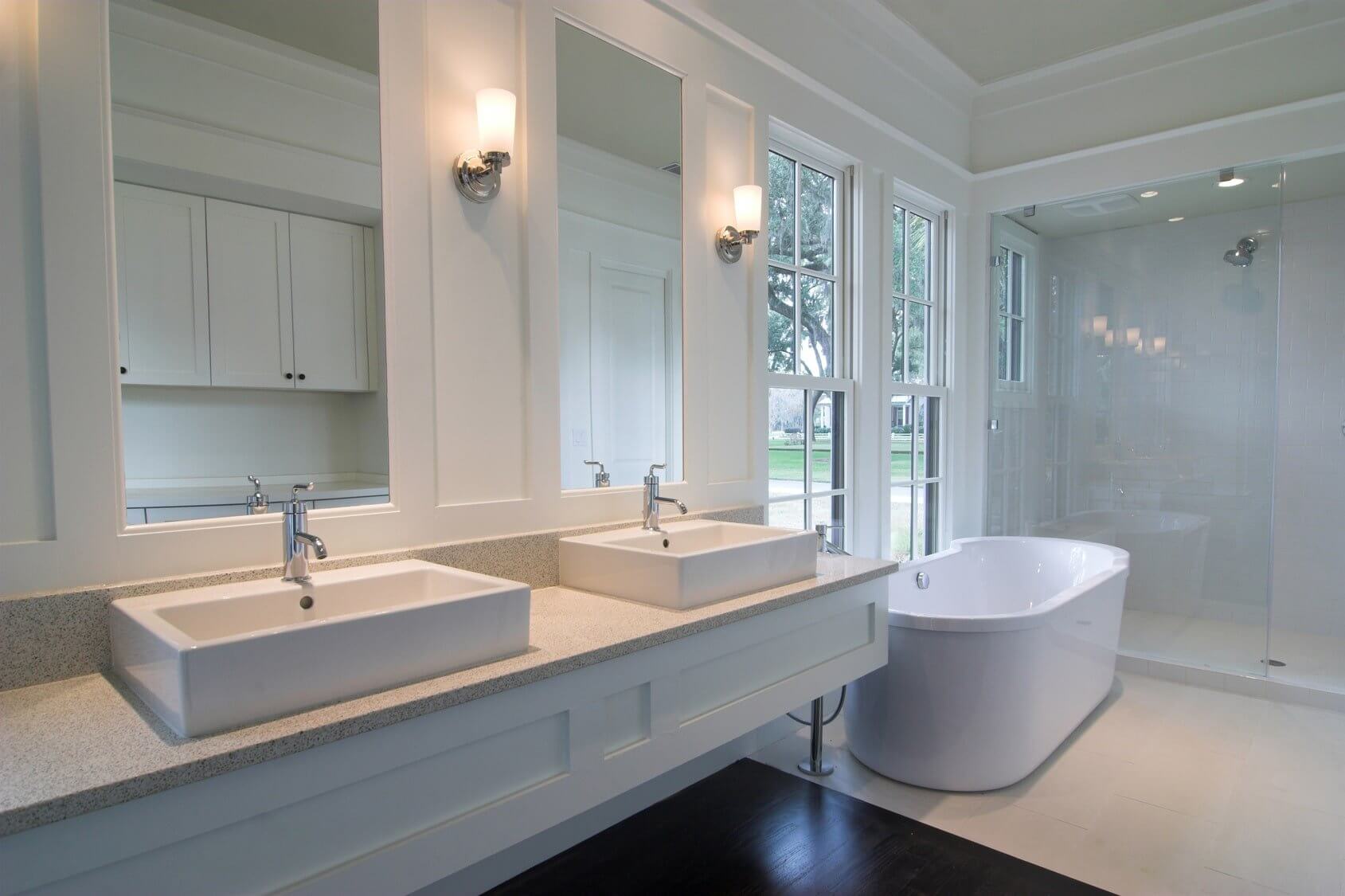 White Bathroom With Double Sinks